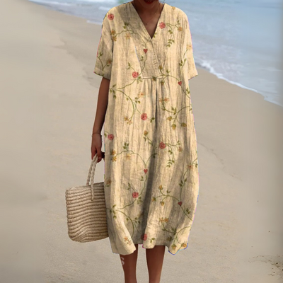 Michele™ | Robe Fluide Fleurie en Lin Coton