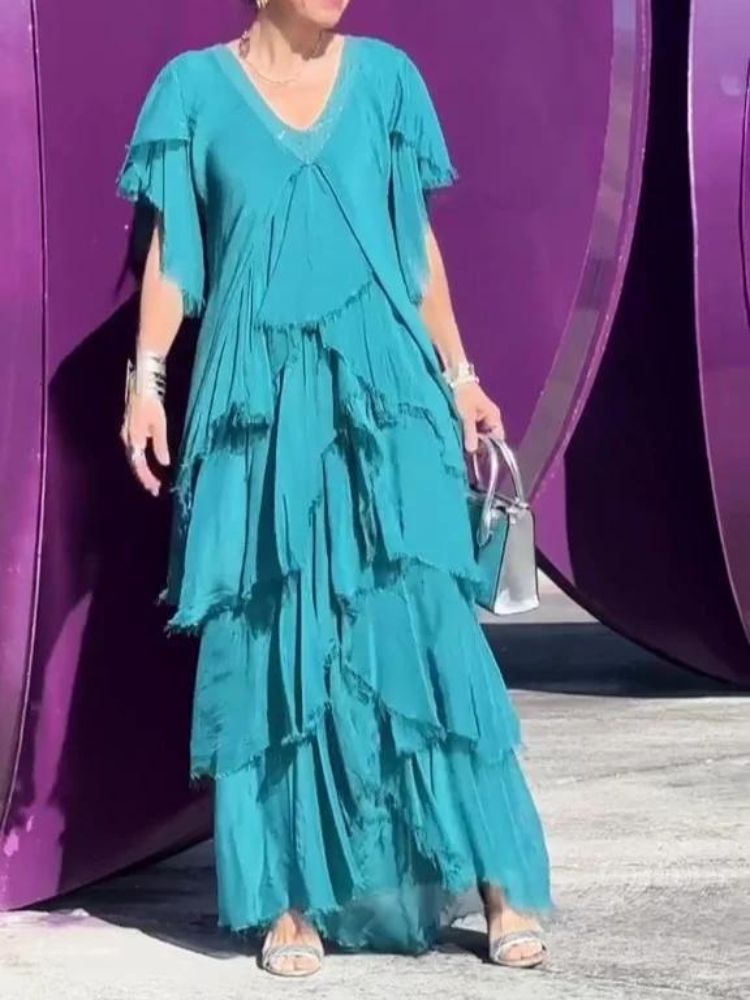 SAVANE | Vestito Lungo Fluido con Scollo a V Elegante