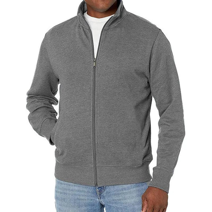 DOM | Veste sweat unie zippée à col montant pour hommes