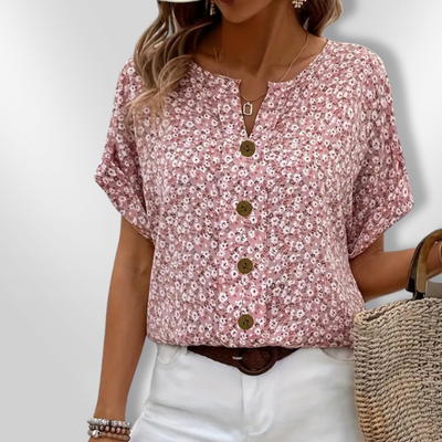 WOLENA | Blouse Échancrée Fleur Sauvage