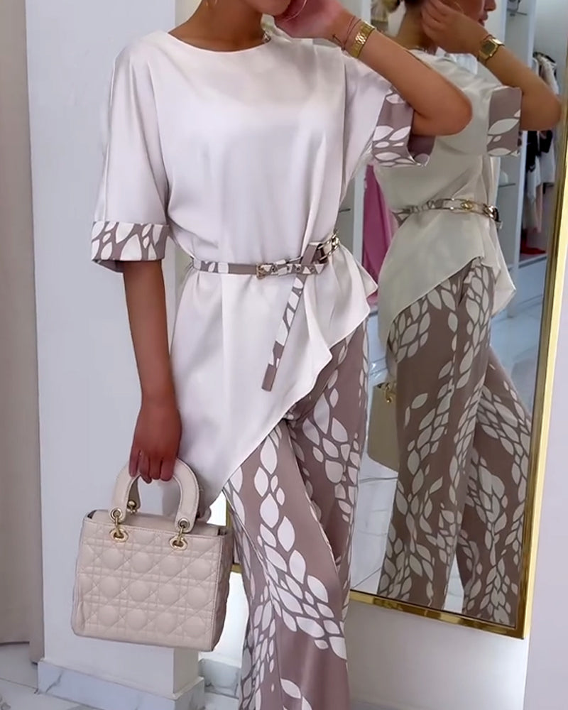 Costume Élégant Imprimé Irrégulier Pantalon Droit