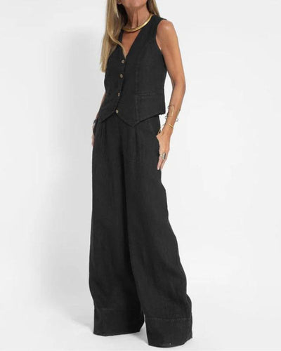 MELIA - Ensemble Chic Sans Manches et Pantalon Large