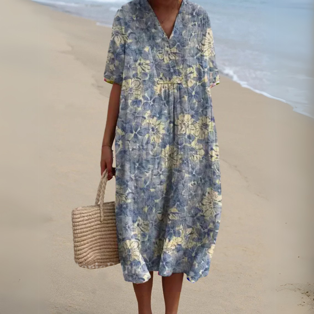 Michele™ | Robe Fluide Fleurie en Lin Coton