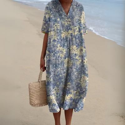 Michele™ | Robe Fluide Fleurie en Lin Coton