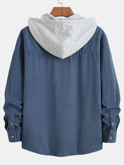 Chemise à capuche en velours côtelé contrasté