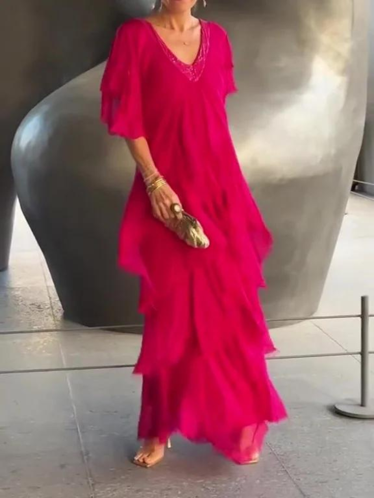 SAVANE | Vestito Lungo Fluido con Scollo a V Elegante
