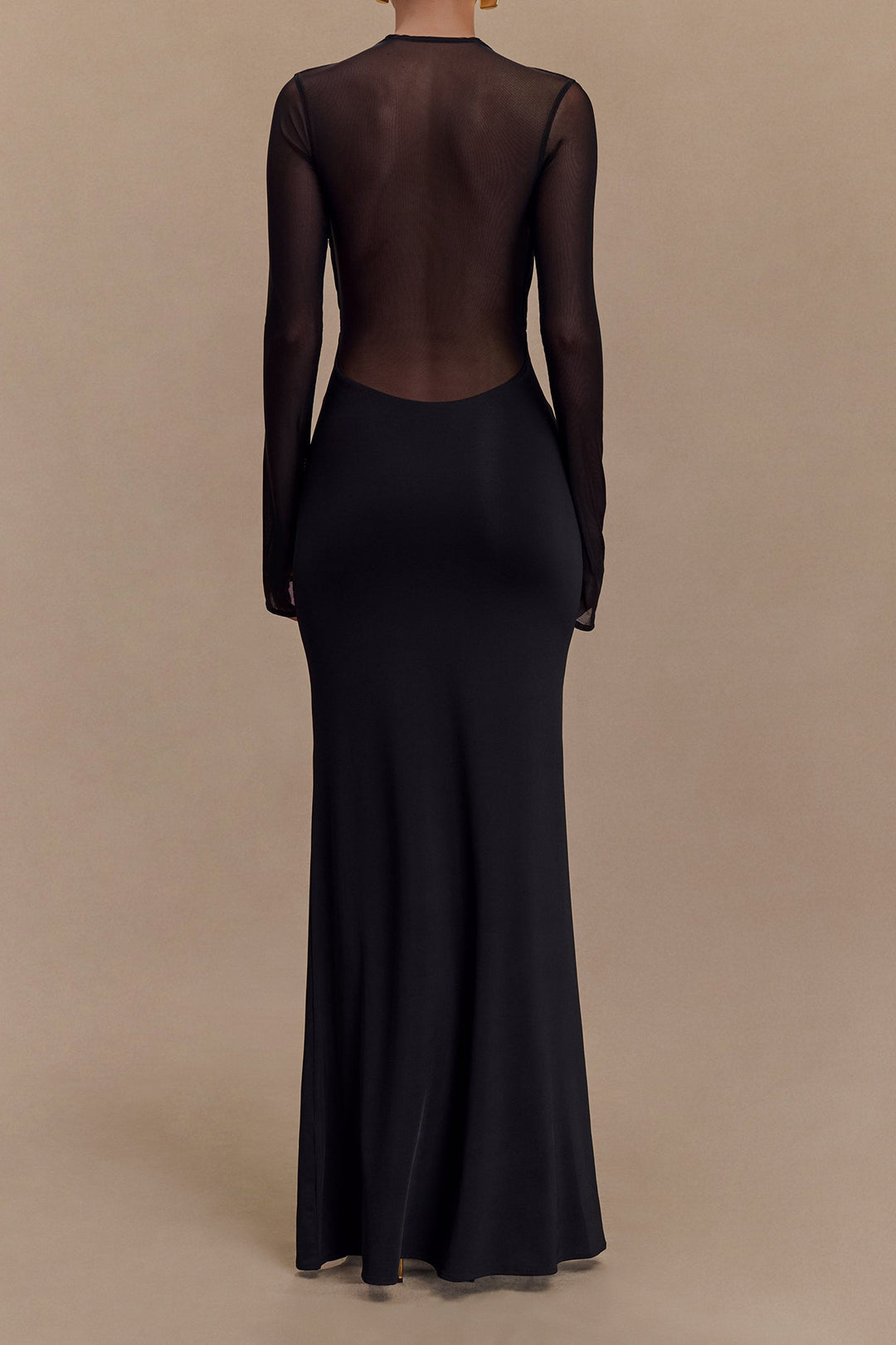 Gillian - Robe longue élégante en maille croisée et transparente pour femme
