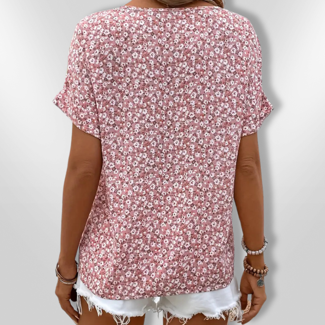 WOLENA | Blouse Échancrée Fleur Sauvage