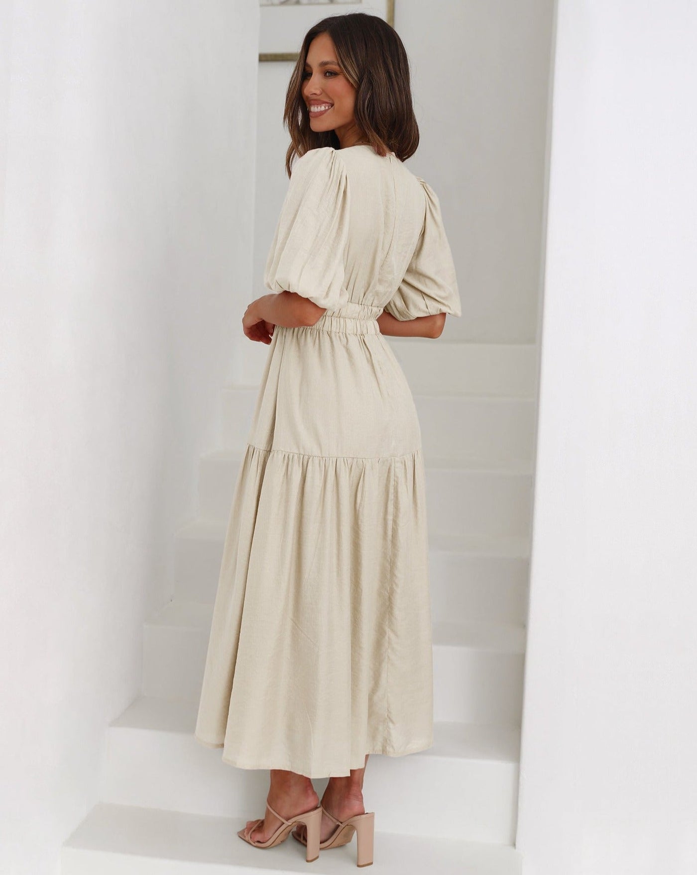 Robe Ella - Décolleté en V, Manches Bouffantes