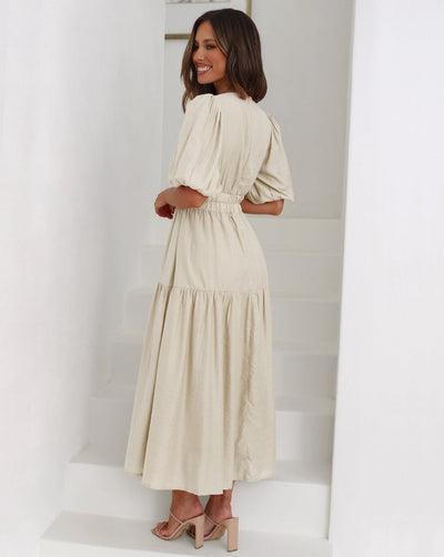 Robe Ella - Décolleté en V, Manches Bouffantes
