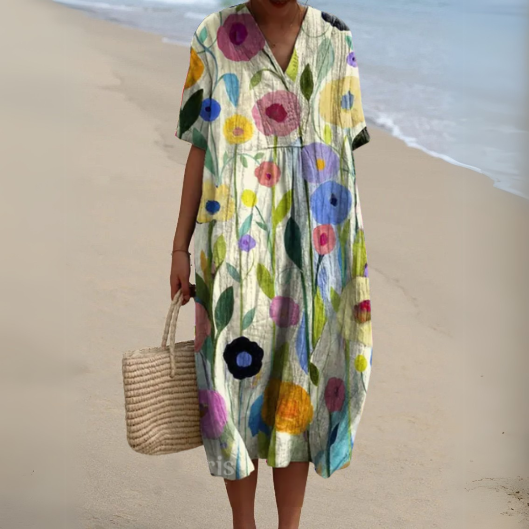 Michele™ | Robe Fluide Fleurie en Lin Coton