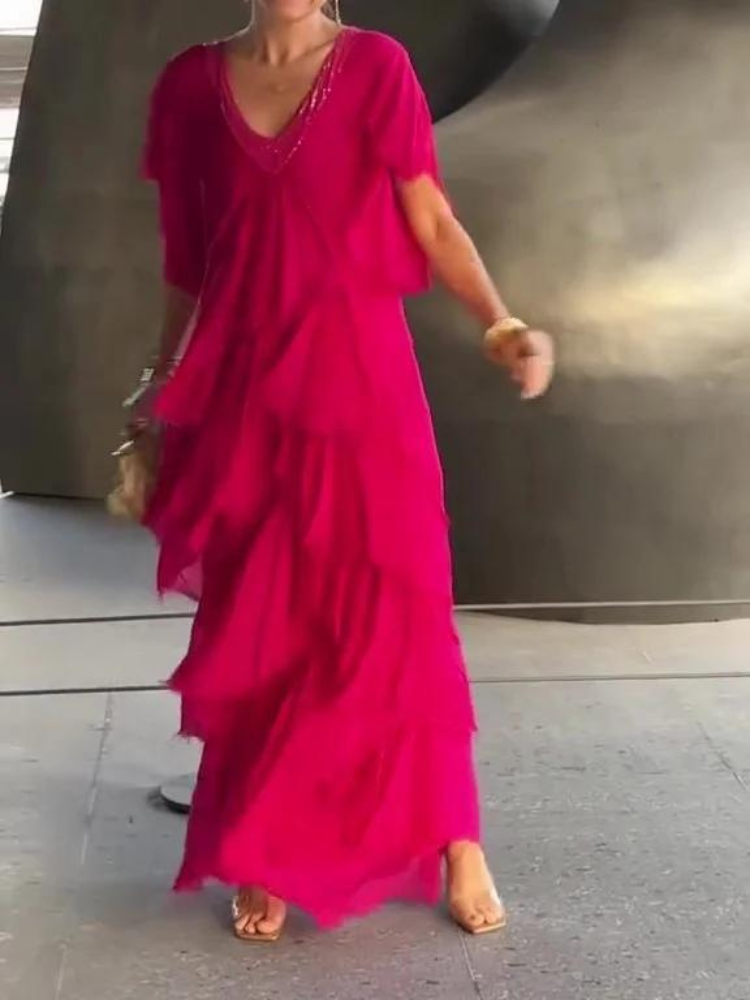 SAVANE | Vestito Lungo Fluido con Scollo a V Elegante