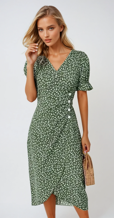 Camille - Robe Midi Élégante Avec Imprimé Floral Et Manches