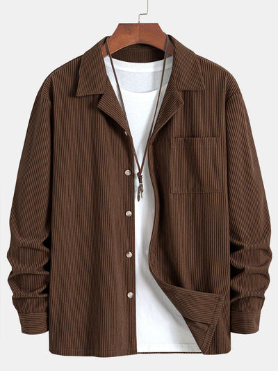 Chemise à manches longues en velours côtelé et col cubain
