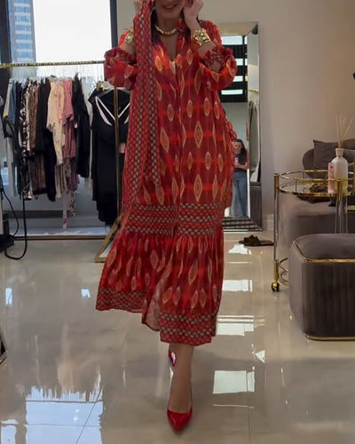 Robe Bohème Imprimé Col Montant