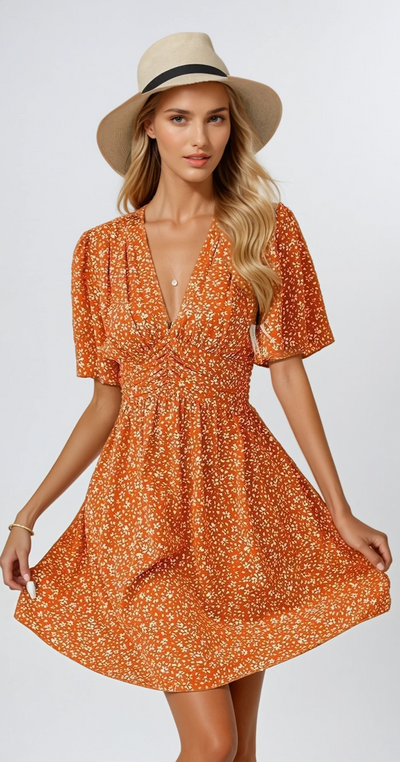 Camille - Robe Estivale À Fleurs Et Décolleté En V