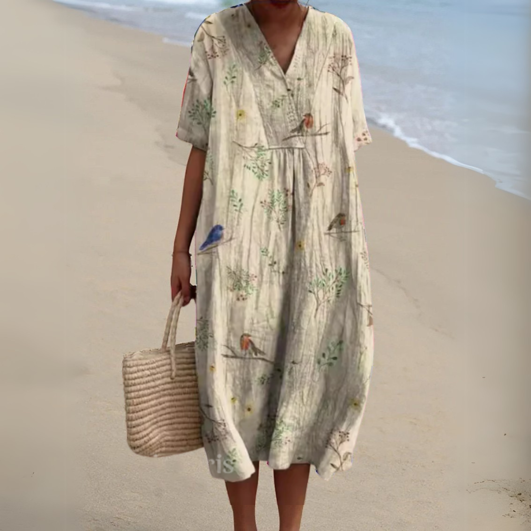 Michele™ | Robe Fluide Fleurie en Lin Coton