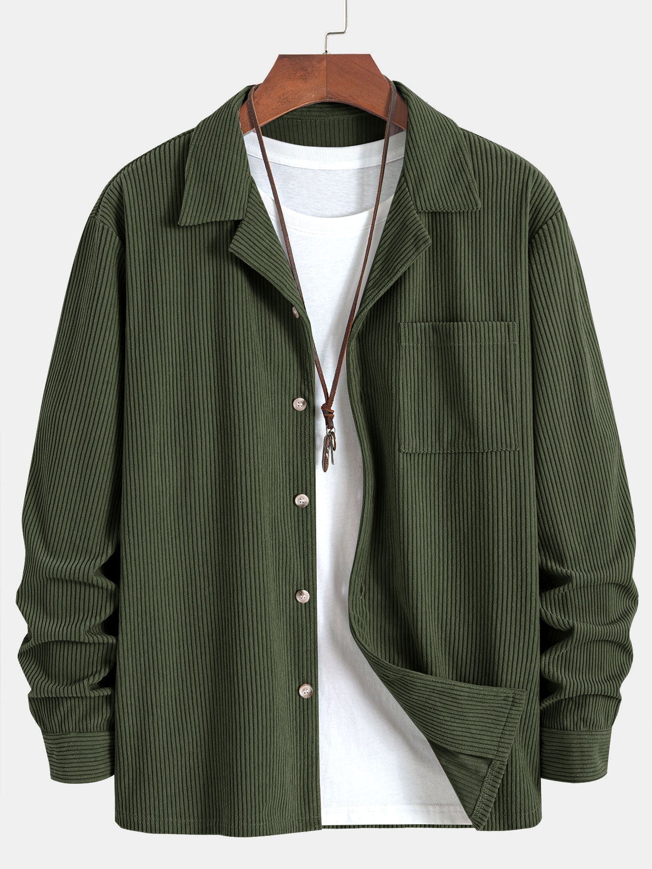 Chemise à manches longues en velours côtelé et col cubain
