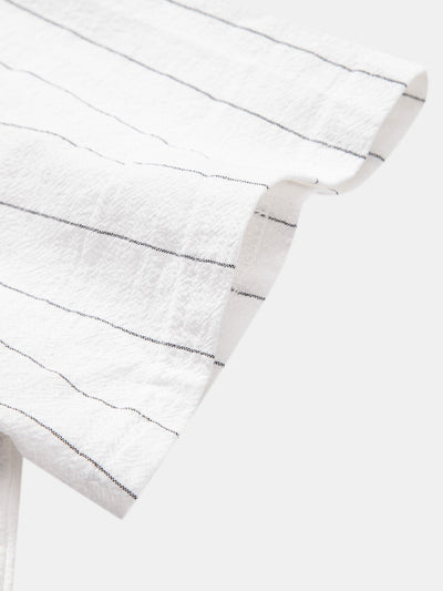Ensemble Décontracté : Chemise Rayée Style Lin & Short à Cordon