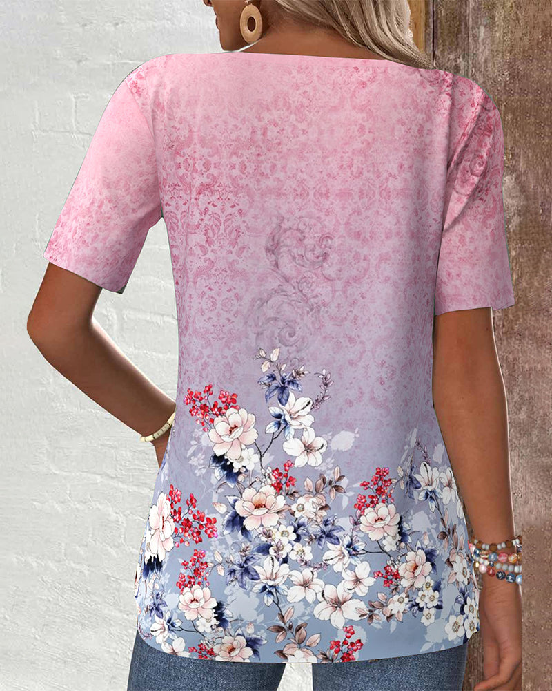 Blouse Imprimé Positionné Manches Courtes Polyvalente