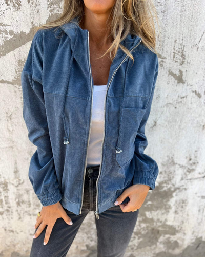 Ella™ | Veste en velours côtelé avec capuche et fermeture éclair