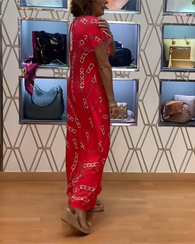 Robe Col V Imprimé Chaîne Maxi