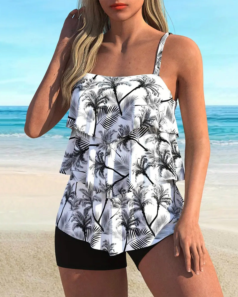 Tankini À La Mode À Bretelles Imprimé Deux Pièces