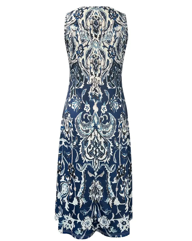 Robe Vacances Sans Manches Imprimé Tendance
