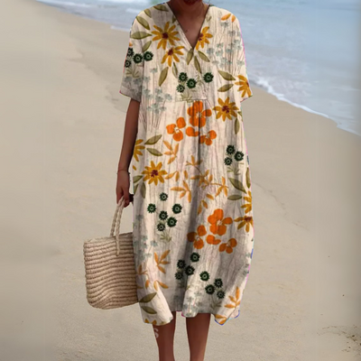 Michele™ | Robe Fluide Fleurie en Lin Coton