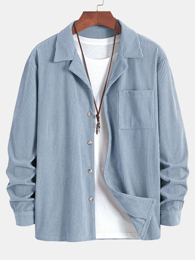 Chemise à manches longues en velours côtelé et col cubain