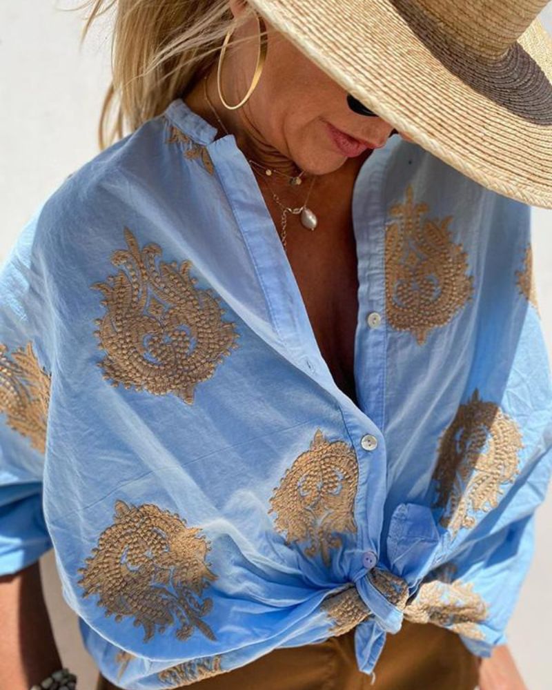 SALMA - CHEMISE DÉCONTRACTÉE EN COTON ET LIN BRODÉ