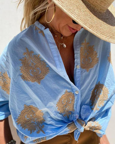 SALMA - CHEMISE DÉCONTRACTÉE EN COTON ET LIN BRODÉ