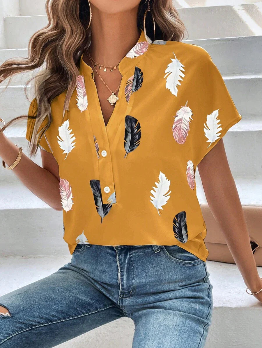 Genevieve | Top Design En Plumes Pour Femme | Manche Courte