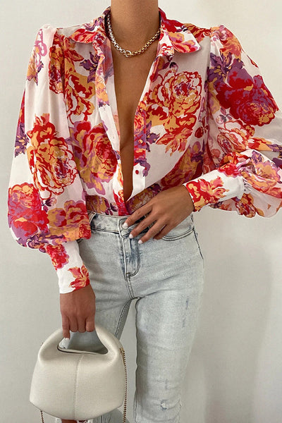 Jane | Blouse en fleurs avec manches bouffantes pour femmes