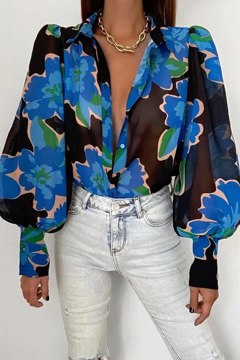 Jane | Blouse en fleurs avec manches bouffantes pour femmes