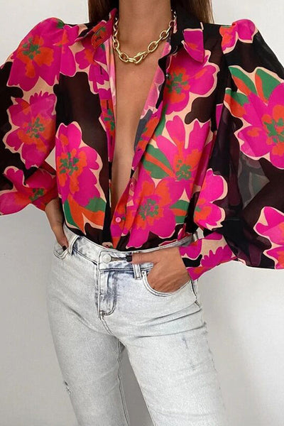 Jane | Blouse en fleurs avec manches bouffantes pour femmes
