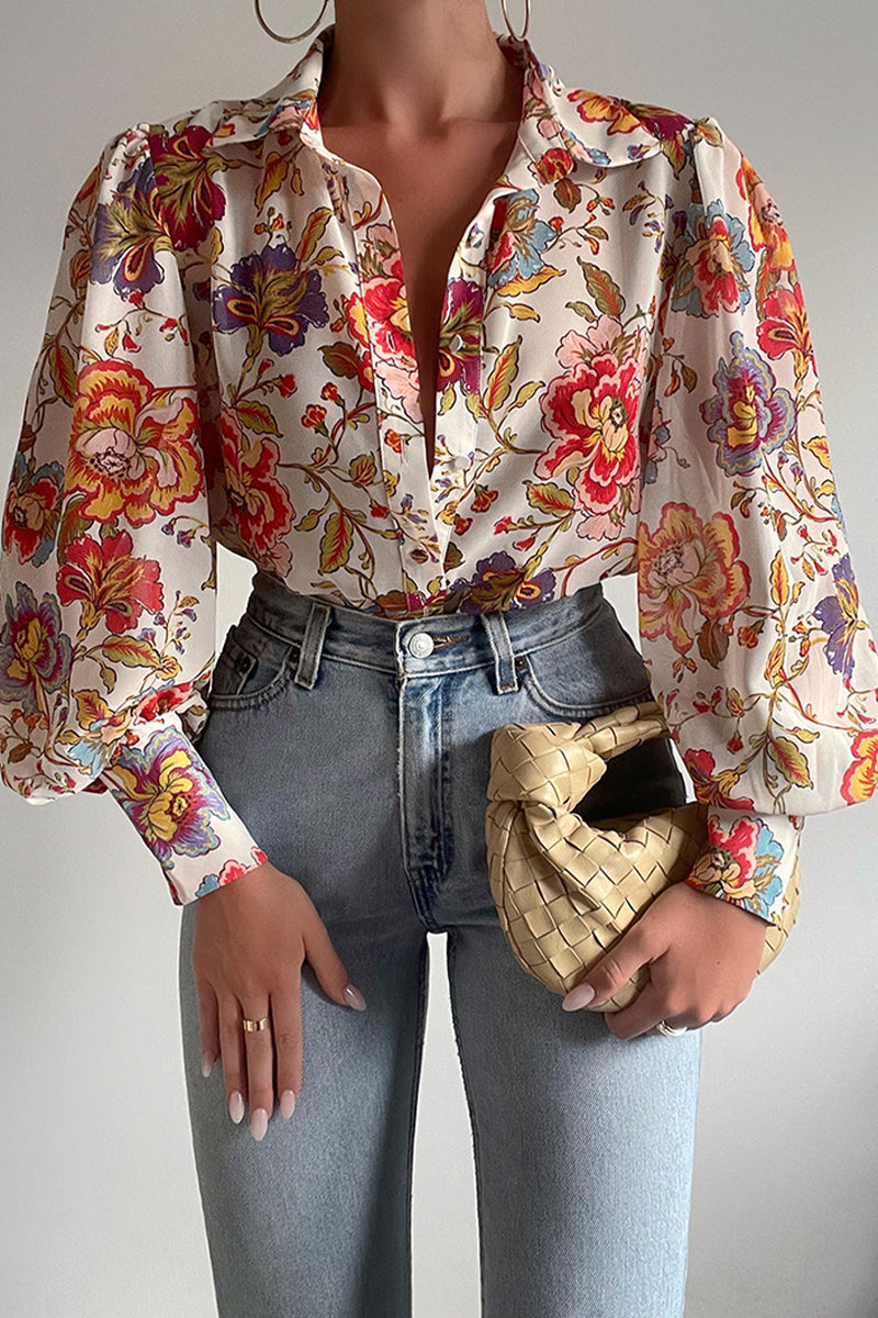 Jane | Blouse en fleurs avec manches bouffantes pour femmes