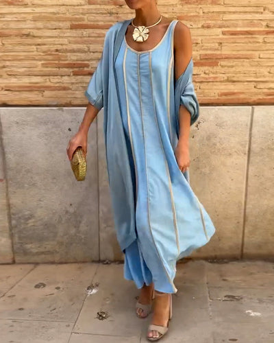 Imprimé Décolleté Ronde Robe Longue Casual Haut Deux Pièces
