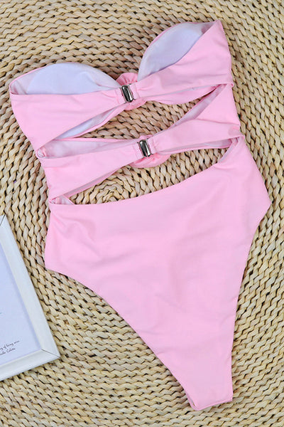 Maillot de bain une pièce femme – Bandeau – Coupe haute – Découpes – Appliqués floraux