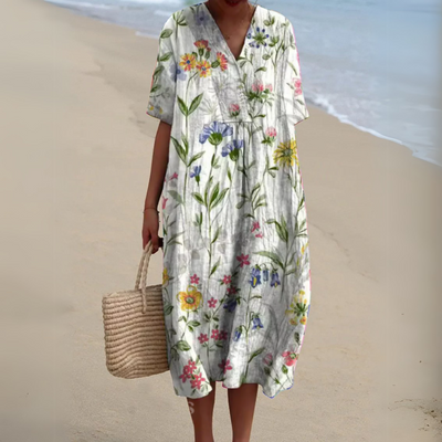 Michele™ | Robe Fluide Fleurie en Lin Coton