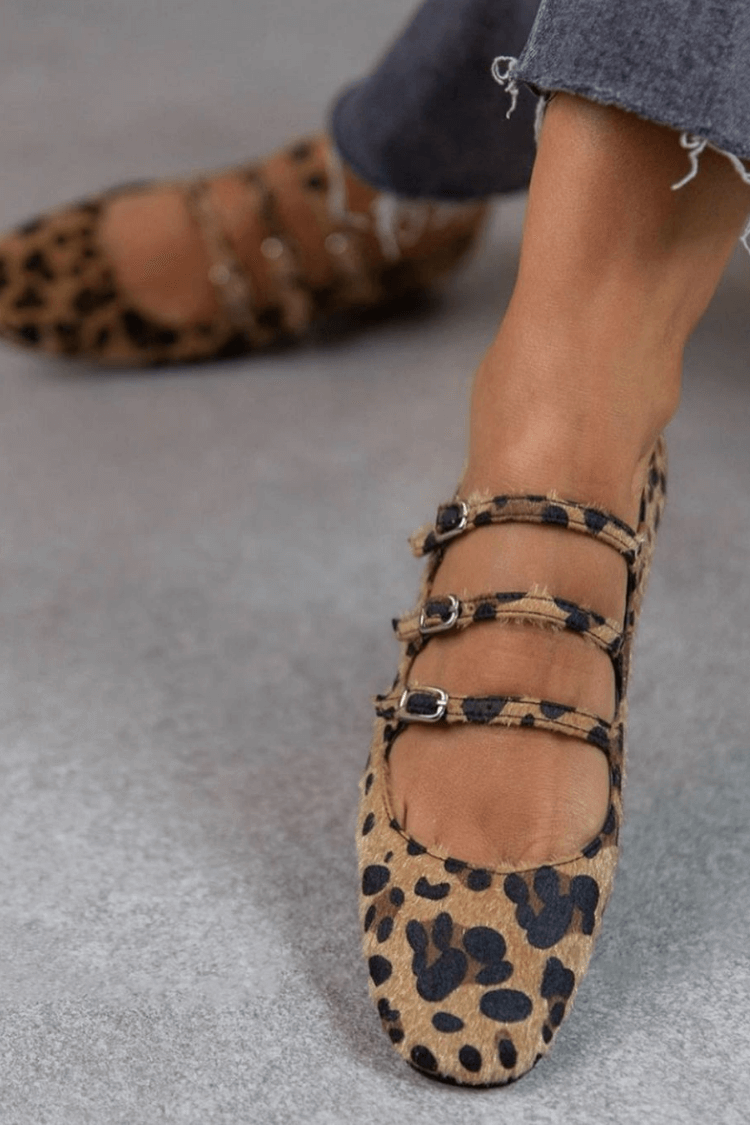Bruna™ | Ballerines à imprimé animalier et triple bride