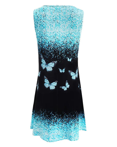 Robe Sans Manches Col En V Imprimé Papillon