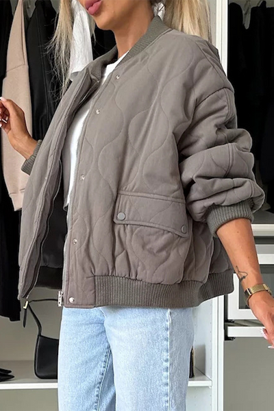 Veste matelassée femme – Coupe décontractée – Boutons pression – Finition côtelée