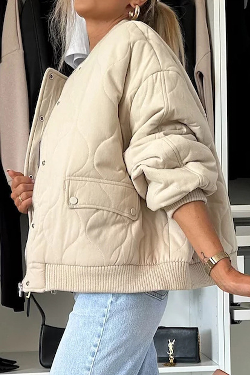Veste matelassée femme – Coupe décontractée – Boutons pression – Finition côtelée