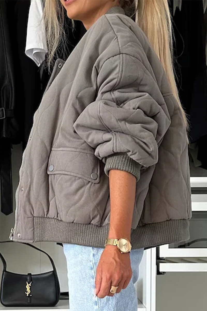 Veste matelassée femme – Coupe décontractée – Boutons pression – Finition côtelée