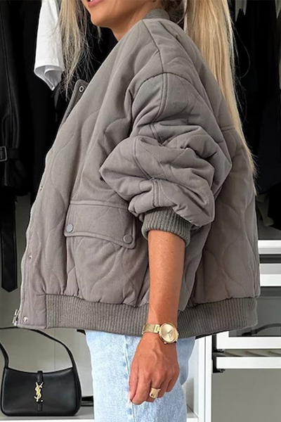 Veste matelassée femme – Coupe décontractée – Boutons pression – Finition côtelée