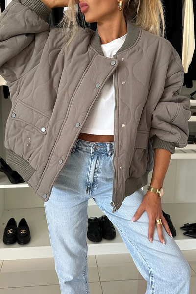 Veste matelassée femme – Coupe décontractée – Boutons pression – Finition côtelée