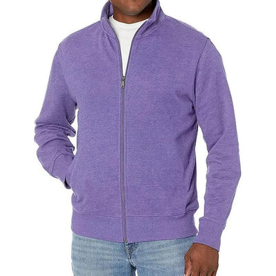 DOM | Veste sweat unie zippée à col montant pour hommes