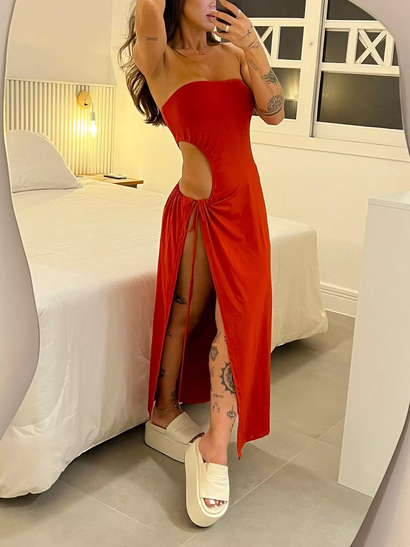 Robe body bandeau fendue sur le côté et nouée