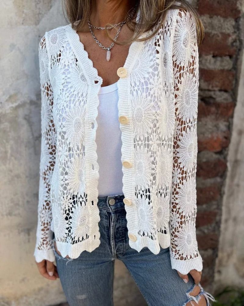 NALIE - GILET EN DENTELLE CROCHET AVEC BOUTONS